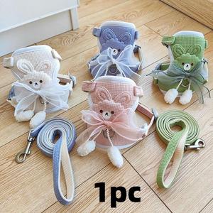 Diseño de Conejo Lindo con Decoración de Moño, Arnés para Mascotas con Correa, 1 Set de Arnés para Mascotas con Correa, Suministros para Perros Pequeños y Gatos, Accesorios para Perros y Gatos