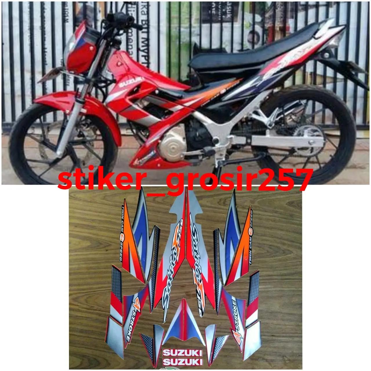 STIKER STRIPING & LIST BODY MOTOR SATRIA FU CBU 2006 WARNA MERAH STANDAR - Motorcycle