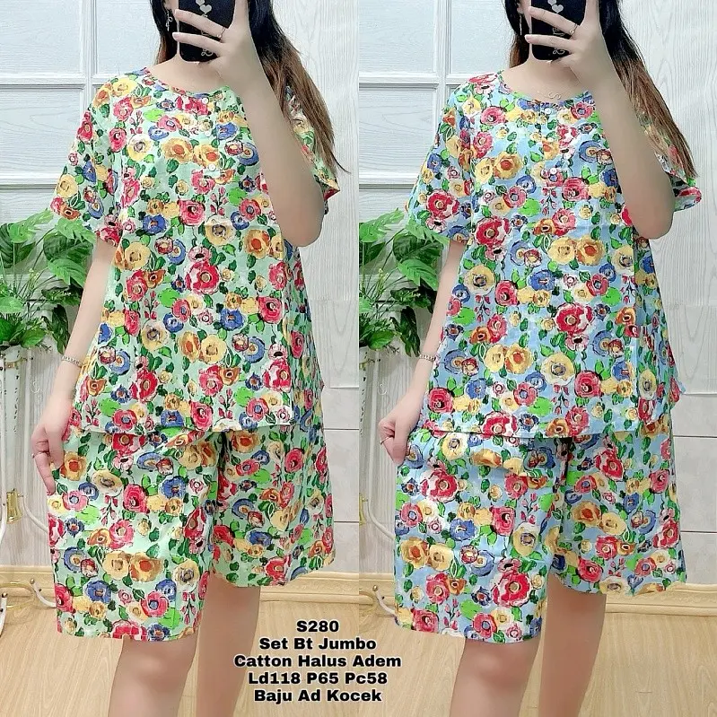 N28 Baju Tidur Set Wanita Lengan Pendek Setelan Baju tidur Wanita Standar Jumbo 1