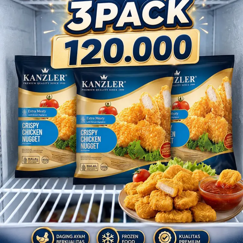 Kanzler Crispy Chicken Nugget 3 Pack Extra Meaty Halal Kualitas Premium Daging Ayam Beku