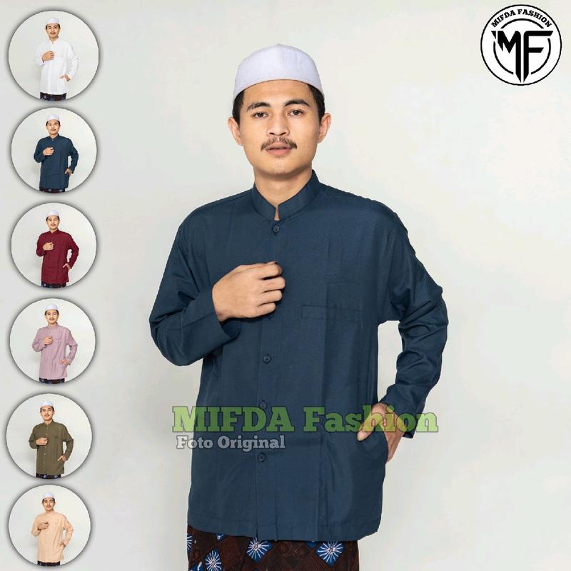 Baju koko haibah santri habaib polos bahan katun halus saku samping lengan panjang baju koko muslim 1