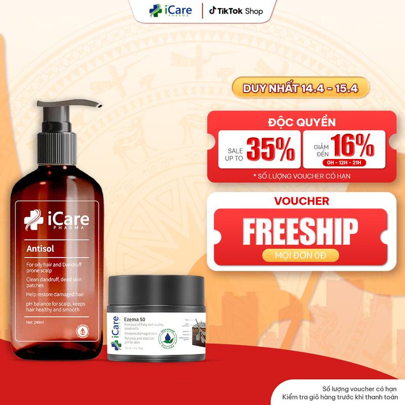 Combo Chuyên Sâu Cải Thiện Giảm Gàu Nấm Lâu Năm Gồm Cao Bôi Ezema 50 & Dầu Gội Antisol