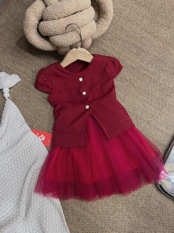 Set Áo Vest Tay Con Đỏ Kèm Chân Váy Tutu Đỏ 40C  Dành Cho Bé Gái