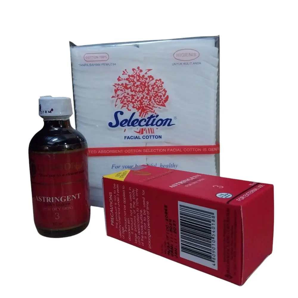 Paket Clariderm Toner + Kapas Selection Penyegar Wajah Berminyak Kotoran