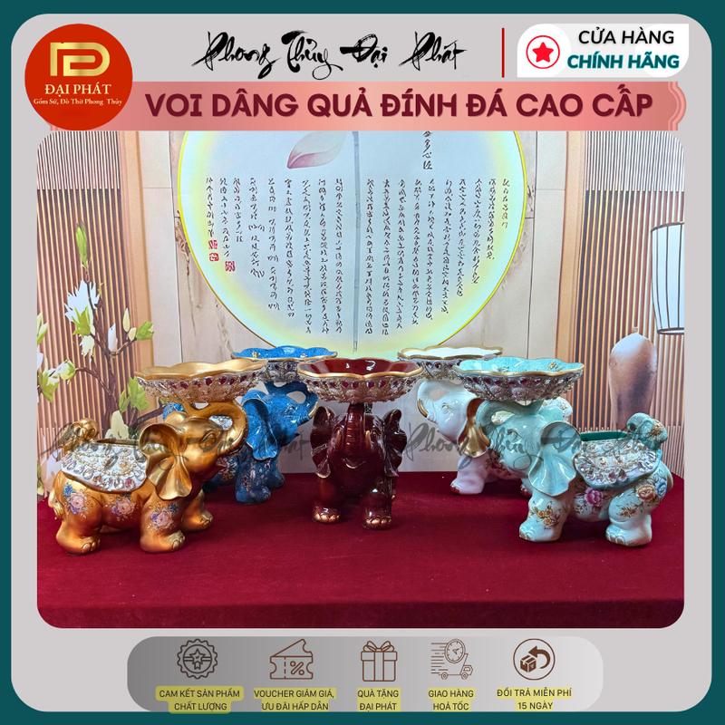 voi dâng quả, vật phẩm trang trí ban thờ thần tài, chất liệu polystone cao cấp