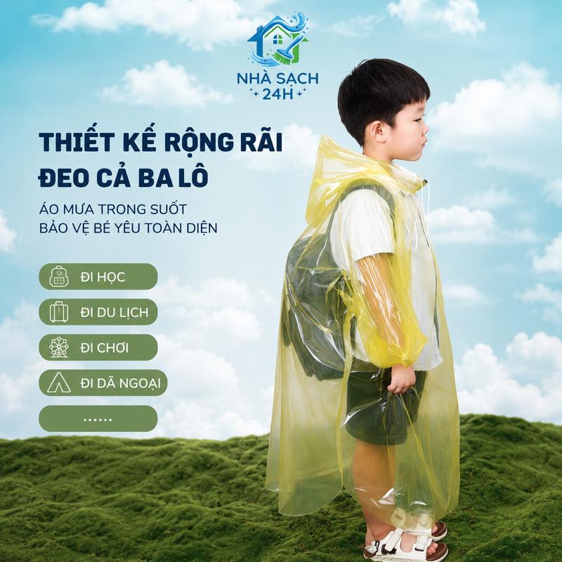 Áo Mưa Dạng Thẻ Trẻ Em Có Mũ Trùm - Áo Mưa Bỏ Túi Gấp Gọn Đeo Được Cả Balo Cho…