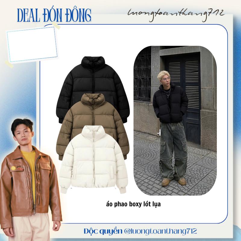 Luongtoanthang712 x Zaagat Áo khoác phao lót lụa form boxy cổ cao dây rút - PUFFER JACKET Menswear Tay Dài Có Túi ÁO PHAO BOXY LÓT LỤA