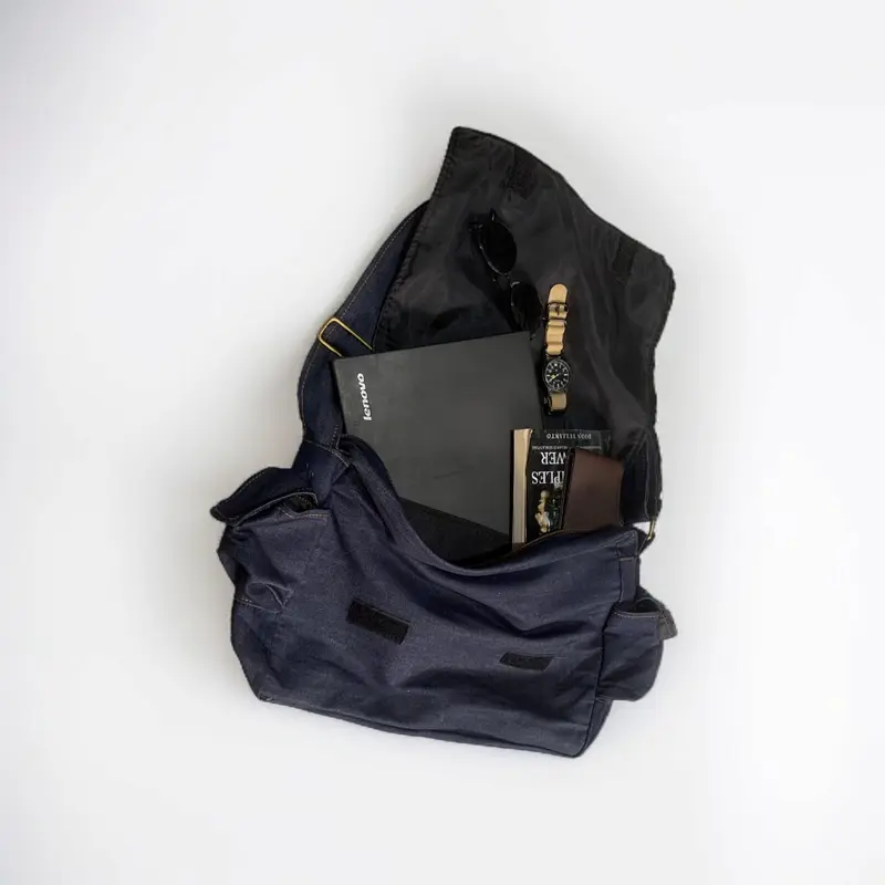 AAMCOLLECTION - tas slempang unisex bahan jeans Polos Selempang cowok 4
