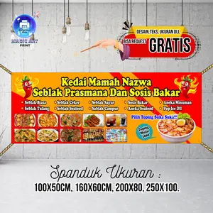 SPANDUK BANNER Kedai Warung Seblak Jajanan Pedas Oren Merah MMT Spanduk Custom 250x100