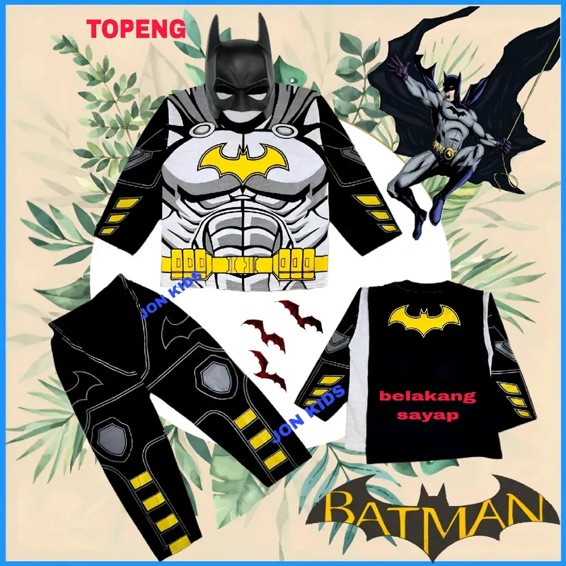 SETELAN BAJU KOSTUM BATMAN SAYAP TERBARU LENGAN PANJANG/BAJU BATMAN SAYAP BUAT USIA 1-10 TAHUN 0