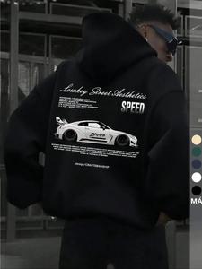 Sudadera Unisex Estilo Callejero Cyberpunk, Estética Baja y Letras 'Aesthetics' y Estampado de Coche de Velocidad, Corte Suelto, Ropa Casual de Otoño Invierno, Regalo de Moda Unisex Y2K