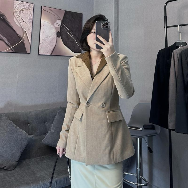 AV02 SUONGG Áo Vest Nữ Dài Tay Chiết Eo Dáng Ôm Vải Cao Cấp Phong Cách Sang Trọng