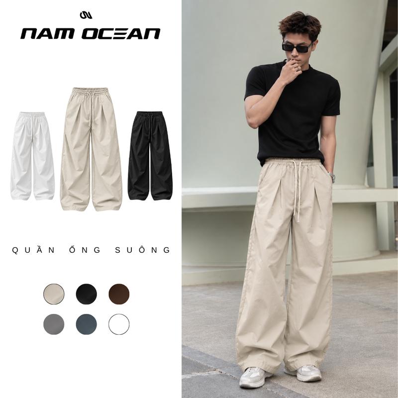 Nam Ocean - Quần Kaki Nam Nữ Ống Rộng Form Đứng Cạp Chun Co Giãn – Chất Vải Kaki 2 Da Mềm, Có Dây Rút M12