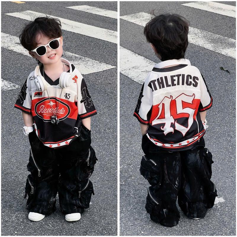  Ricxie-kids Áo Thun Lưới Số 45 Ricxie Kids Cho Bé Trai Và Bé Gái Form Boxy Màu Trắng Đen Size 1-4 Thoáng Mát Phù Hợp Cho Bé Từ 10-40kg 