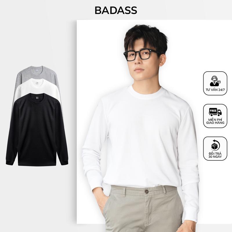 Áo thun nam cổ tròn tay dài  BADASS áo thu đông nam trơn trắng đen chất liệu mềm mại  Menswear - ATDOL527