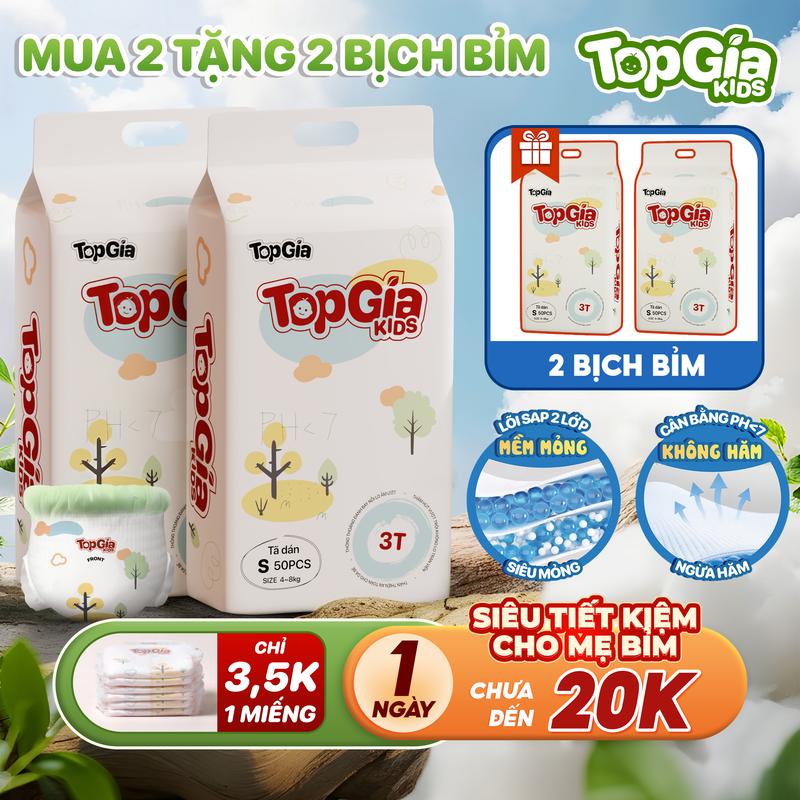 DEAL SỐC CUỐI NĂM -SIÊU TIẾT KIỆM COMBO 4 BỊCH BỈM Tã Bỉm Topgiakids pH<7 an toàn cho da bé mềm mại khô thoáng không hăm HN