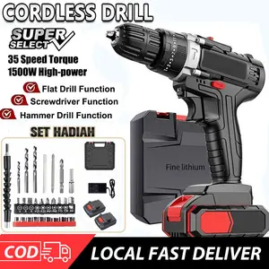 198VF Mesin Bor Impact Drill bor listrik Bor baterai Cordless Drill Bor Listrik Set Bor lengkap mesin Rechargeable Torsi Besar besi tembok Beton kayu dongcheng  bor  baterai bor baut