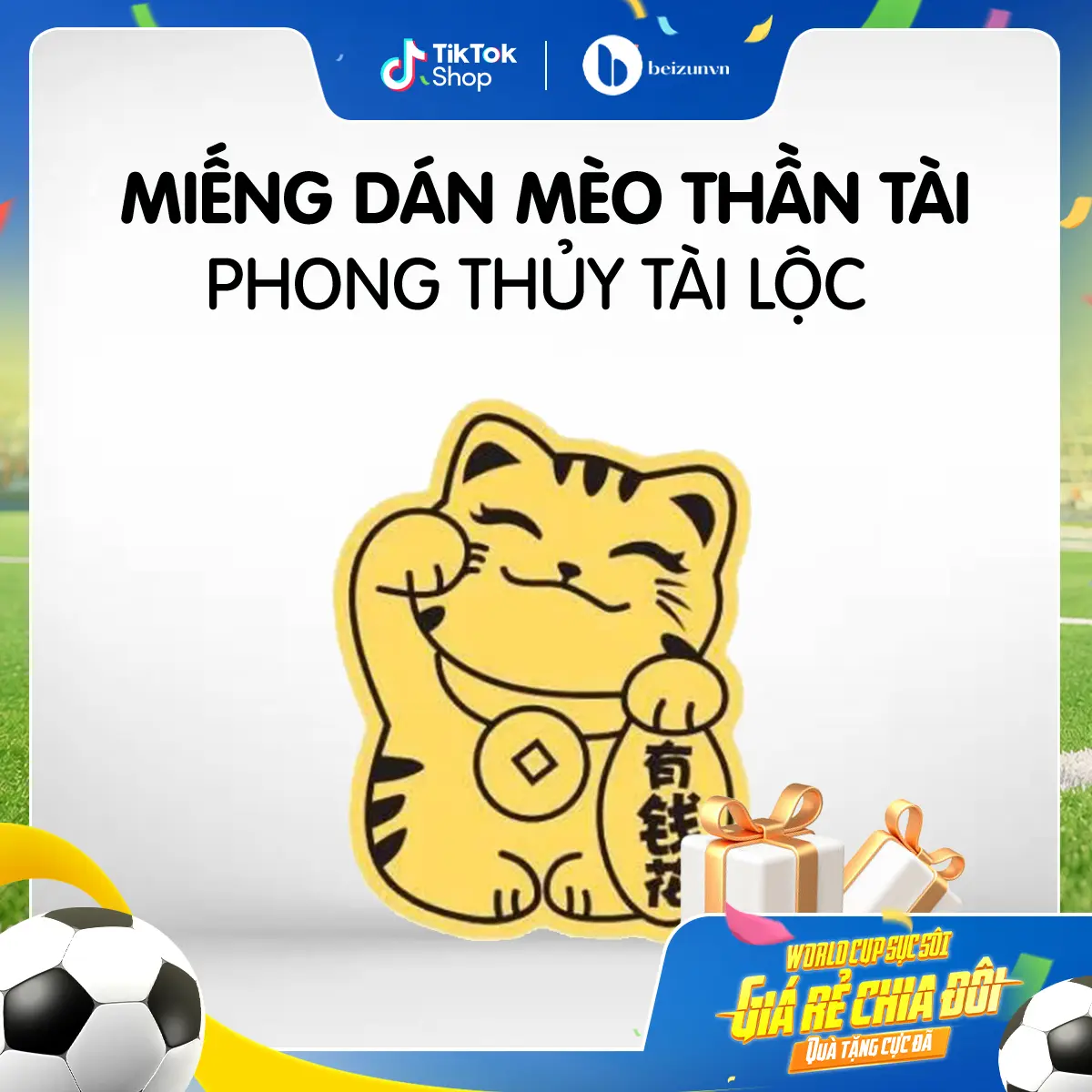 [QUÀ] Miếng dán mèo thần tài phong thủy tài lộc Phụ Kiện