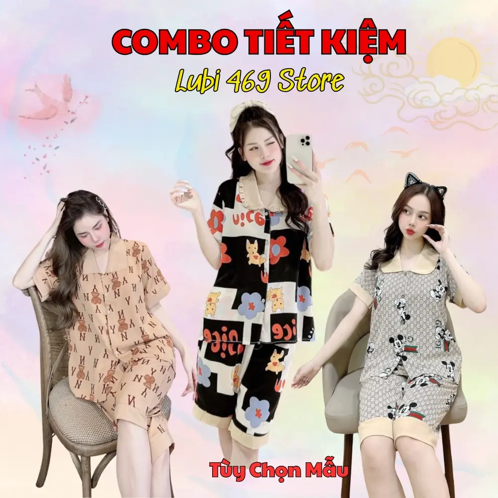 [COMBO 3 - GIÁ SIÊU HỜI] Bộ Đồ Ngủ Pyjama Nữ Áo Cộc Quần Lửng | Mặc Thoải Mái | Phối Viền Xinh Xắn | Hoạ Tiết Phong Phú Đáng Yêu | Size M, L 35-57kg | Phù Hợp Mặc Ở Nhà Hay Đi Chơi