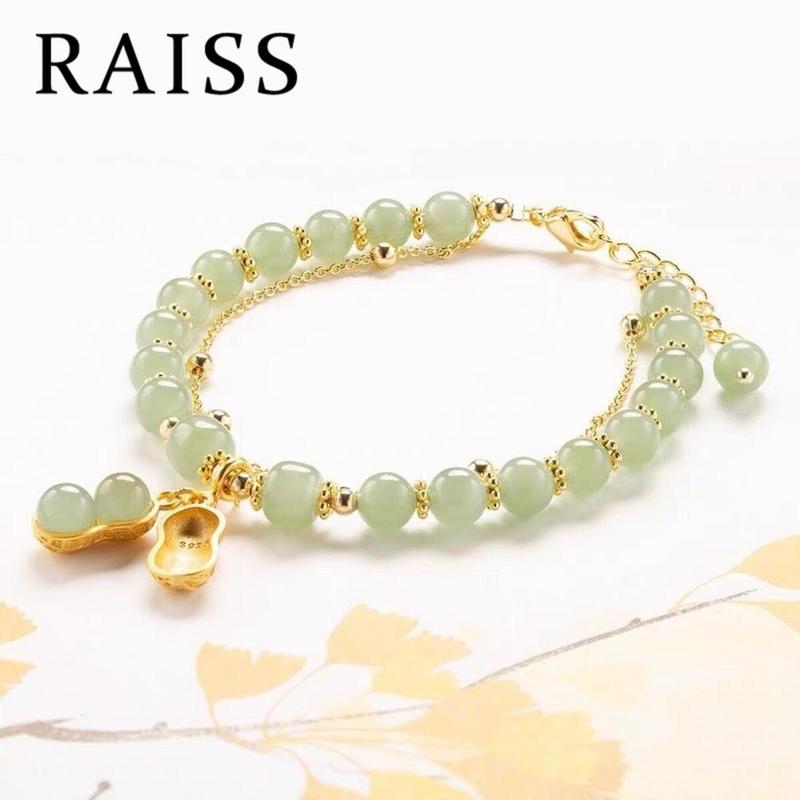  Vòng Tay Ngọc Bích Phong Cách Trung Quốc RAISS Thiết Kế Mới Hạt Đậu Phộng Hai Lớp Vòng Tay Giả Hetianyu Những Điều Tốt Lành 