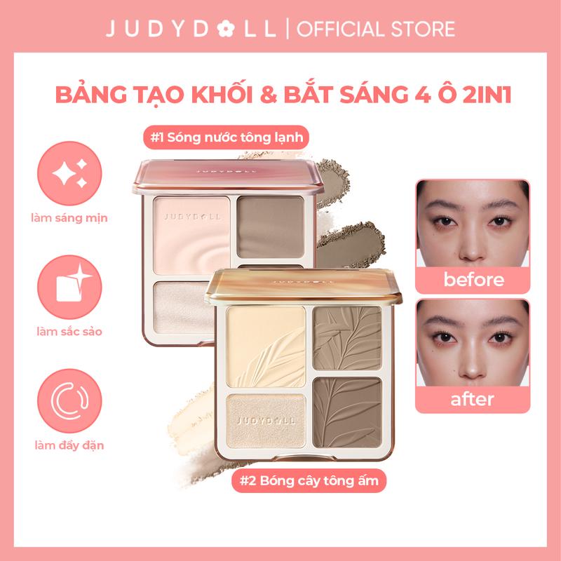 [HN] JUDYDOLL Bảng phấn tạo khối bắt sáng 4 màu Highlight Contour Palette Mềm mịn Tự nhiên Lâu trôi 9g