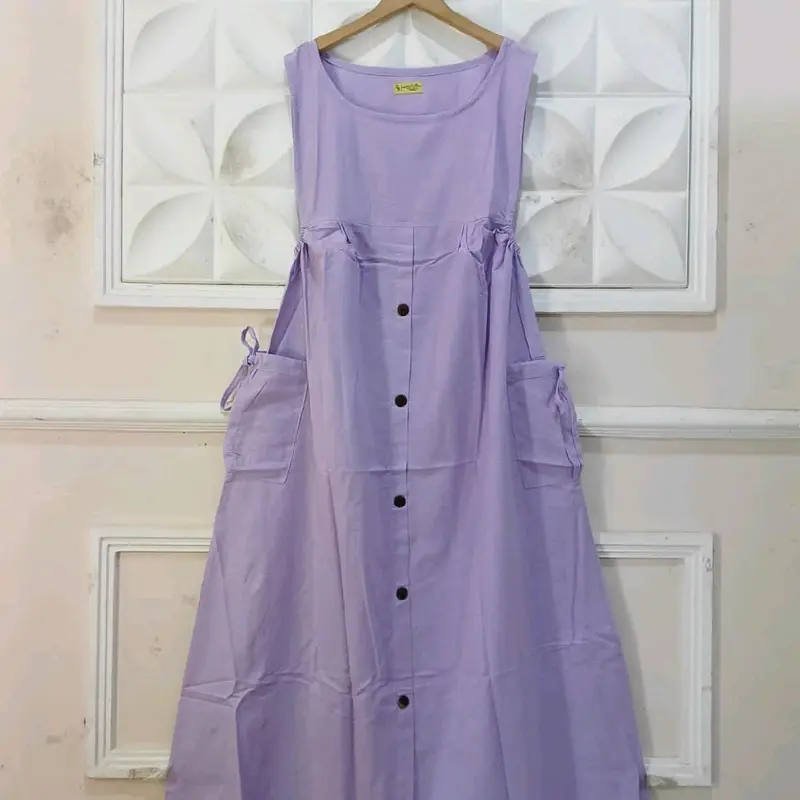 GAMIS OVERALL SAKU KANAN KIRI // HAGIA OVERALL KATUN MOTIF ONLY Linen Muslim Wanita Dress Kancing Panjang Basic Dewasa 4