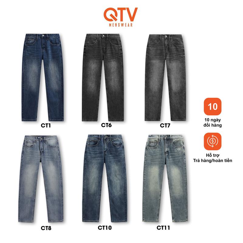   QTV2 - DEAL MỞ BÁN  Quần Jean Nam Cao Cấp Form Đứng Chất Rin Cotton 4 Màu Xám Cơ Bản Ống Suông _CT1 CT6 CT7 CT8 CT10 CT11 Pants Menswear Có Túi Cotton Denim 
