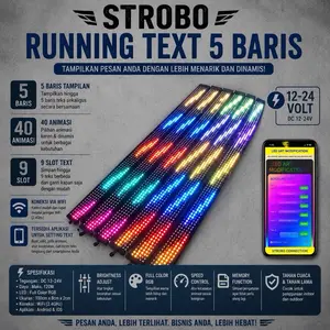 STROBOTEXT 5 BARIS TERBARU BISA UBAH TEXT VIA HP Car Lampu Truk