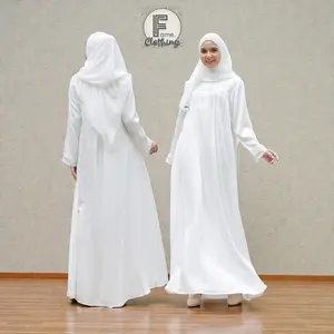Fame Clothing - Asya Abaya jacguard silk renda putih bw untuk haji umroh aksen renda