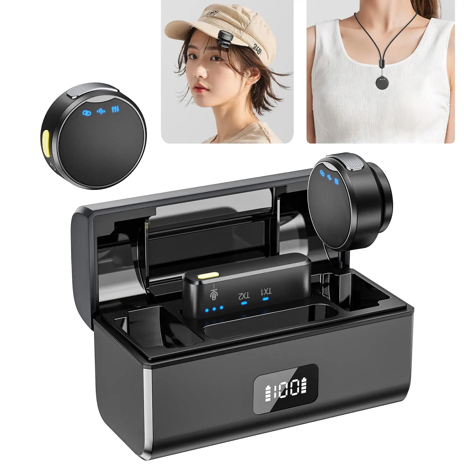 Wireless Microphone for Phone Professional Magnetic Lavalier Microphone with Charging Box Noise Reduction for Recording