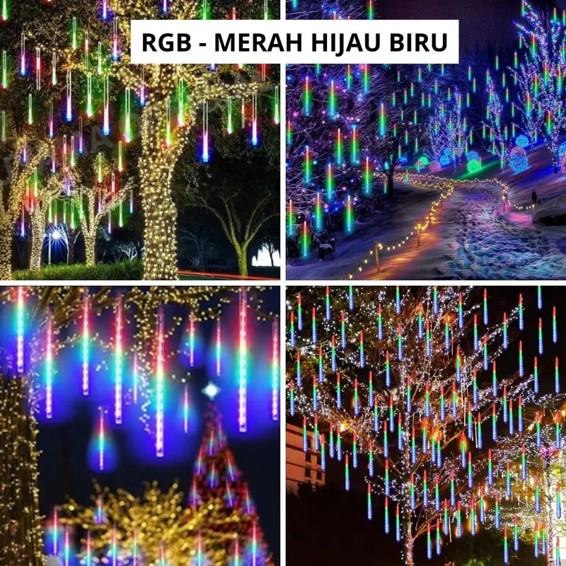 COD Lampu Meteor LED Hujan 50cm RGB 1 set 8 Batang 10 Batang lampu  taman  outdoor 2
