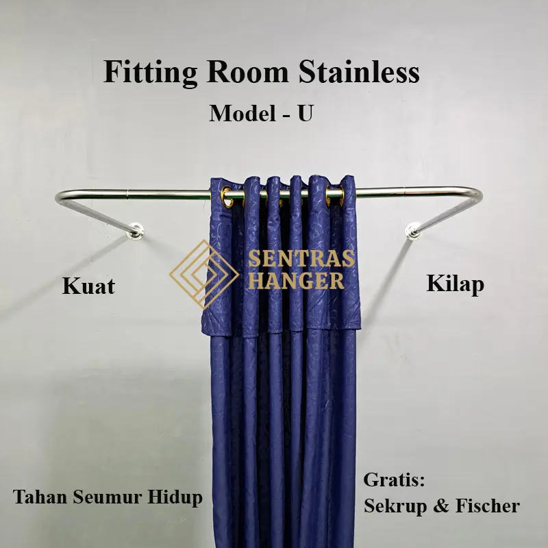Sentras Hanger Gantungan Kamar Pas Stainless Steel Model U & L Tahan Beban 30kg Free Paku Shower FR-9075-U FR-10075-L