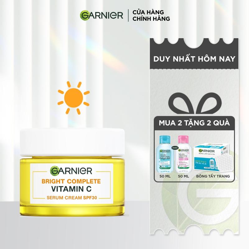 Kem dưỡng hỗ trợ giảm thâm mụn & chống nắng Vitamin C chiết xuất Yuzu tự nhiên SPF30 PA+++- Garnier Light Complete Serum Cream 50ml