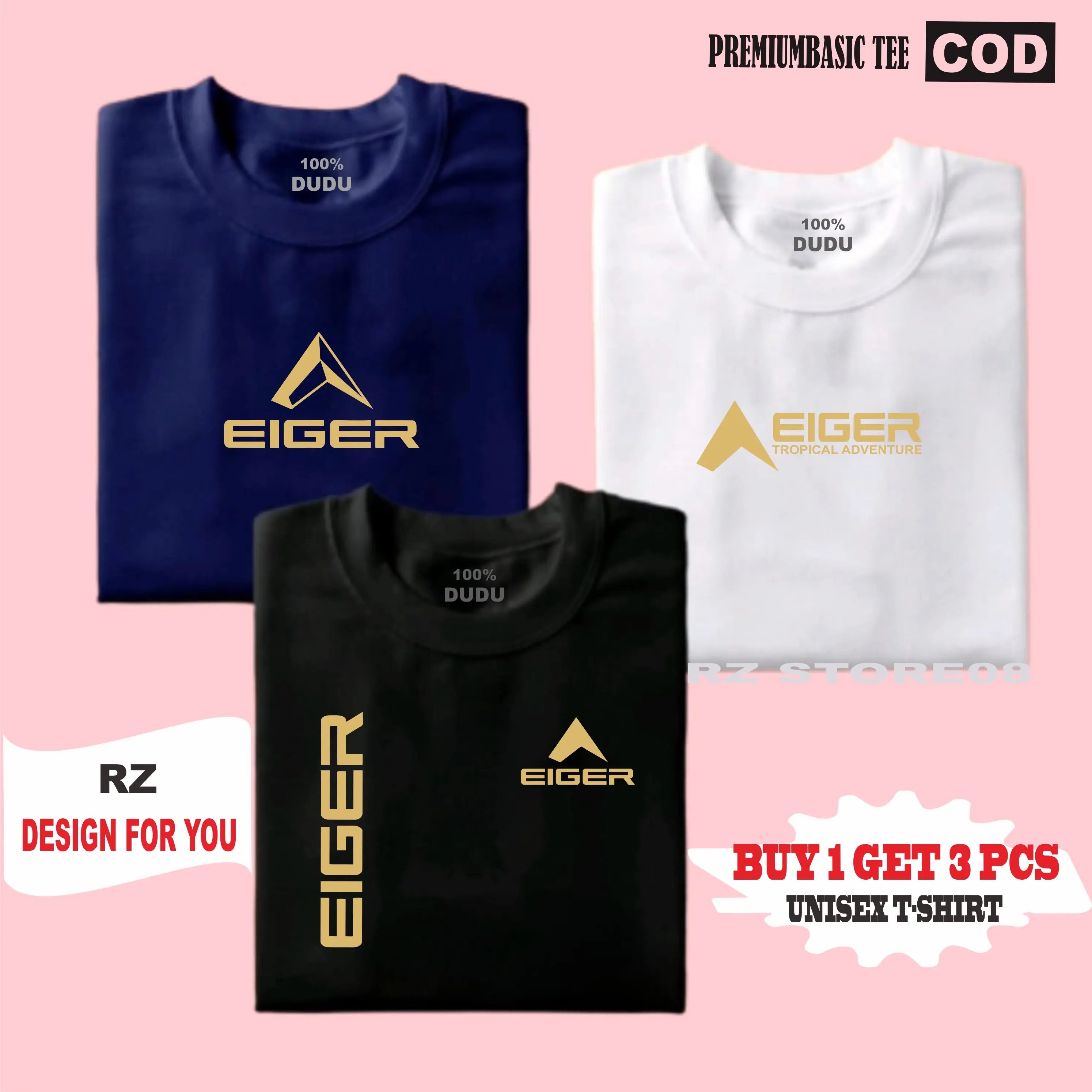 BUY 1 OR 3 PCS Kaos T-Shirt 100% Katun Combed 30s - Kaos Distro Cowok Cewek Branded - Baju Kaos Distro Pria Keren Articel Eiger Kr  Eiger Ad Eiger Print Gold Premium Kaos Oblong