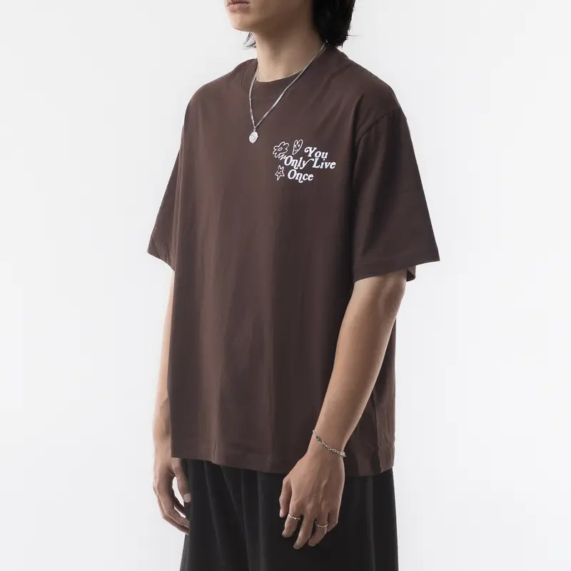 Eudaimonia - Boxy Fit Oversize Tee Print You Only Live Once Dark Brown Cotton Combed 5