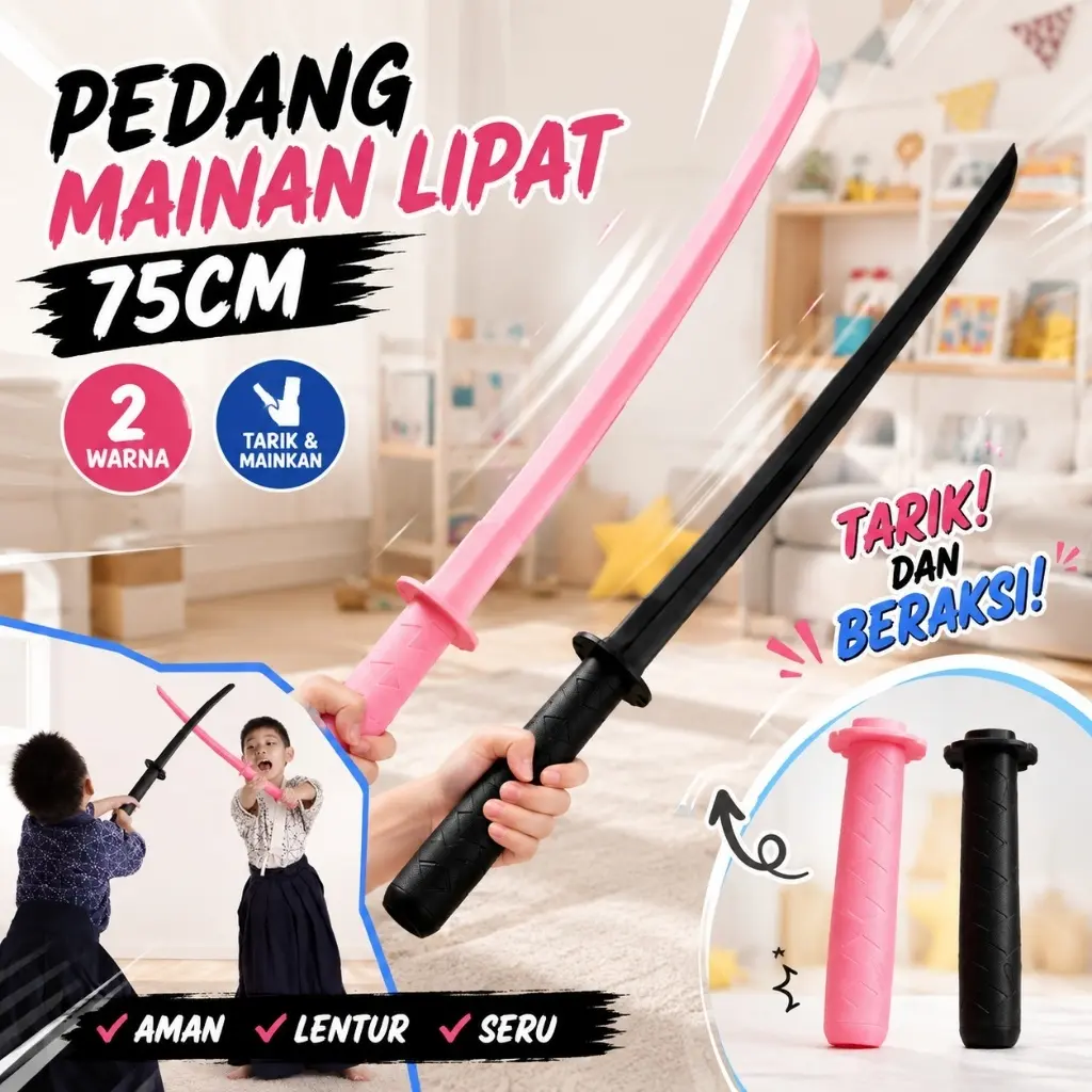 Mainan Katana Retractable 75CM, Pedang Lipat Fidget 3D Ekstensi, Mainan Samurai Seru untuk Koleksi