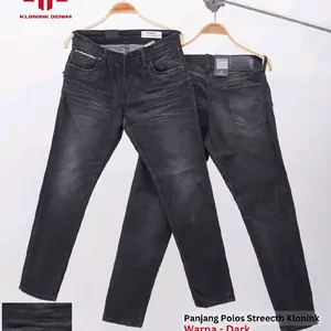 Klonink Denim Celana Jeans Klonink Panjang Polos Streetch Warna Dark untuk Gaya Santai