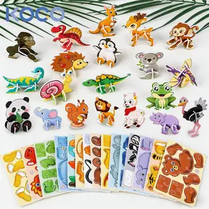 KOCO TOYS 30 Pcs Puzzle Kertas 3d Diy Menyenangkan Puzzle/Puzzle Motif Hewan Serangga Dinosaurus Kendaraan