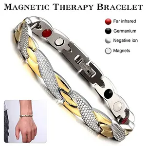 Gelang Tangan Terapi Magnetik Motif Naga Untuk Kesehatan /  Titanium Steel Warna Silver Emas Untuk Pria Dan Wanita Bracelet Bangle