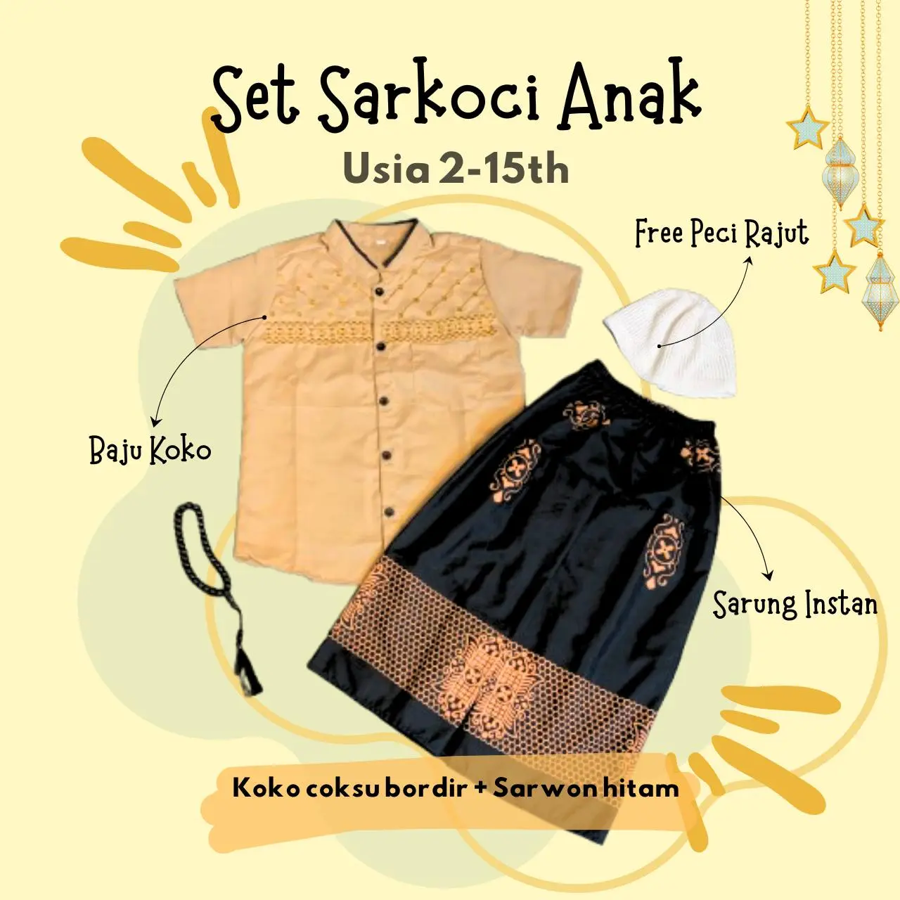 Bordir Coksu + Sarwon Hitam + Peci