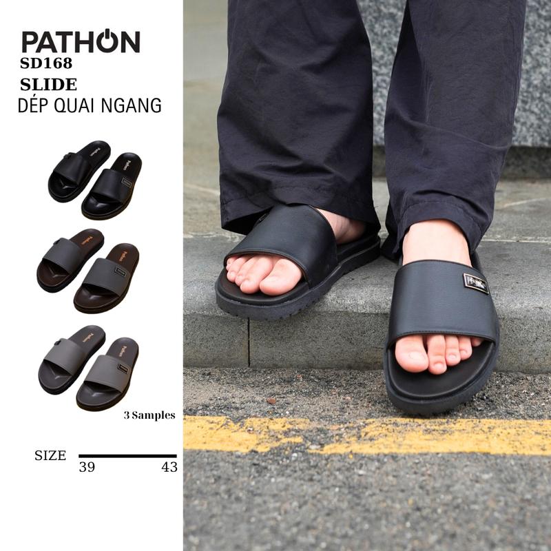  SD168 - PATHON Dép da nam quai ngang slipper Pathon quai Fiber khâu kèm khóa Pathon và đế TPR 2 lớp 