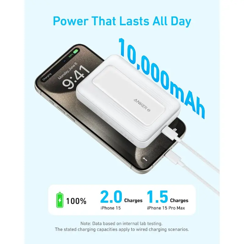 Pin Sạc Từ Tính Anker Zolo, A1684, Sạc Cầm Tay Không Dây Nhỏ Gọn 10.000mAh, Sạc Nhanh 30W, Thân Thiện Với Da, Gói Pin Bền, Tương Thích Với Nhiều Thiết Bị 3