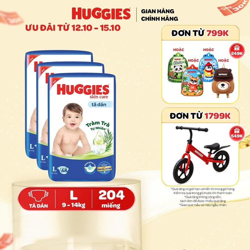 [Creator] Combo 3 Tã/ bỉm dán Huggies Skincare Super Jumbo Size L68/XL60/XXL54