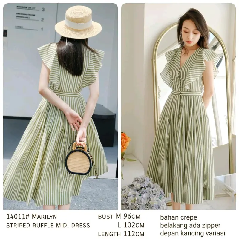 TM 14011 Dress Midi Marilyn Striped Ruffle 1
