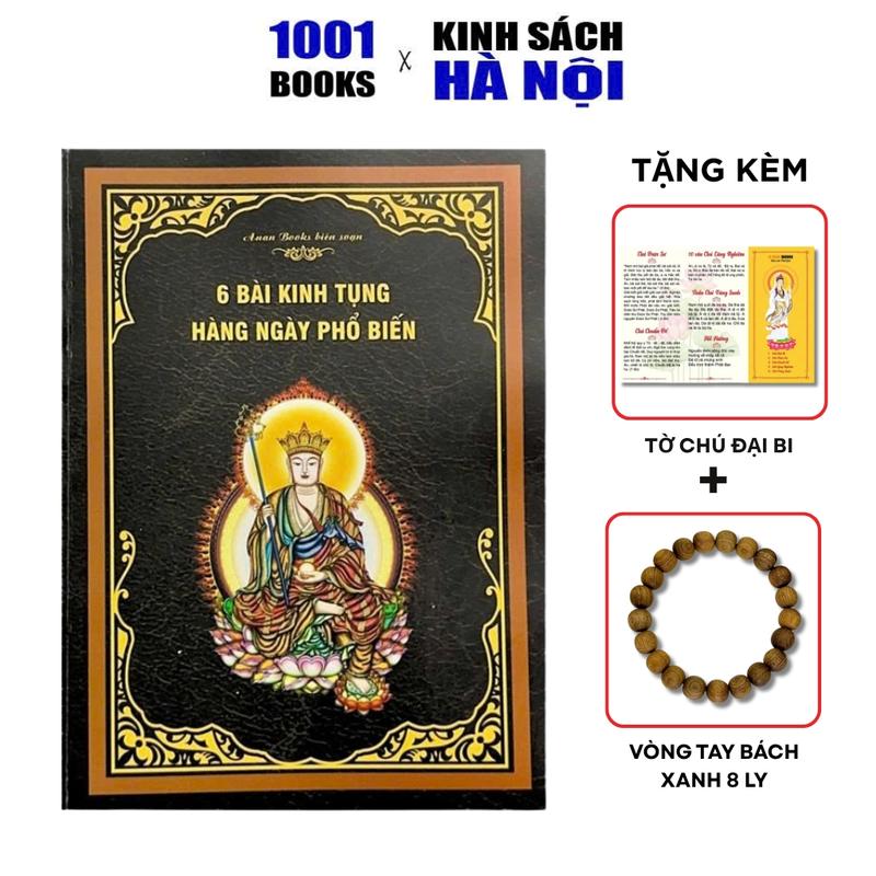  Sách - Trọn Bộ 6 Bài Kinh Tụng Đọc Hằng Ngày Khổ To Chữ Đậm - Tặng Kèm Tờ Chú Đại Bi Và Vòng Tay Bách Xanh 8 Ly - 1001 Books 