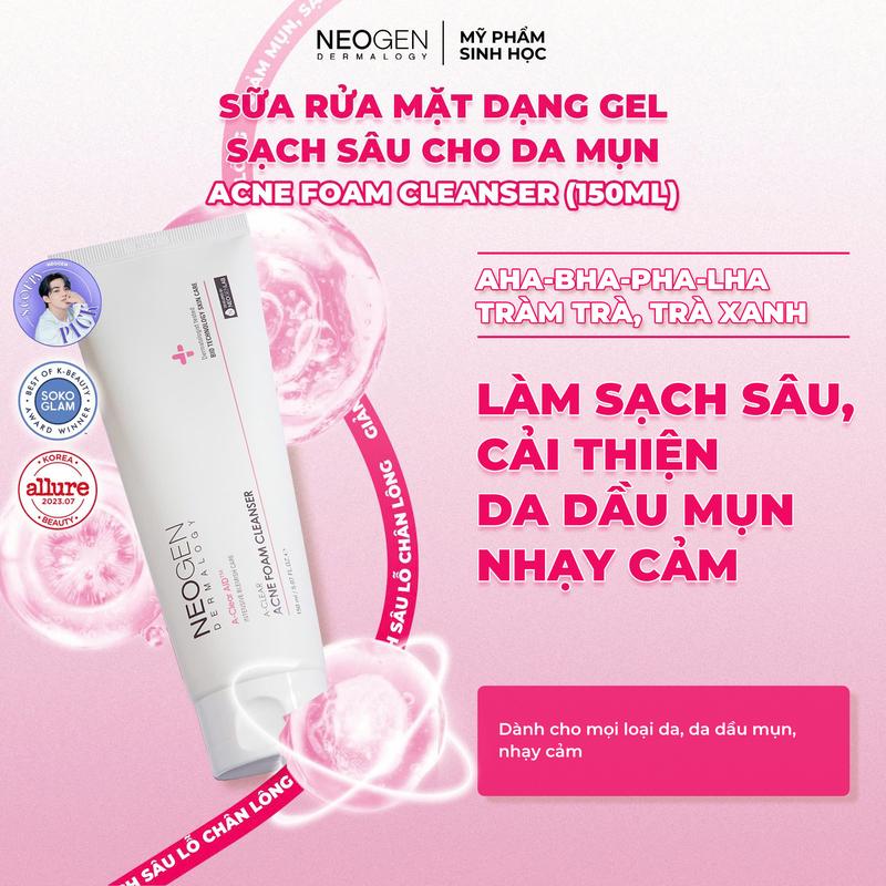 [LIVE] Sữa Rửa Mặt Dạng Gel Làm Sạch Sâu Cho Da Dầu Mụn Neogen Dermalogy A-clear Acne Foam Cleanser 150ml