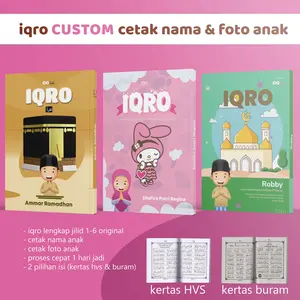 Buku Kitab IQRO CUSTOM - Belajar Membaca Al Quran Untuk Anak COSTUM cetak Nama dan Foto Ukuran Kecil Kertas Koran