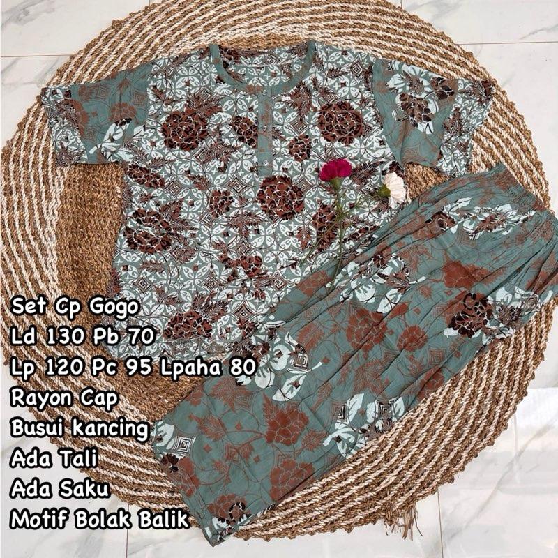 Setelan Cp Gogo Ld 130 Lengan Pendek Saqueena Batik Baju Busui Celana Kancing Motif Rayon Wanita Panjang Piyama Tidur 8