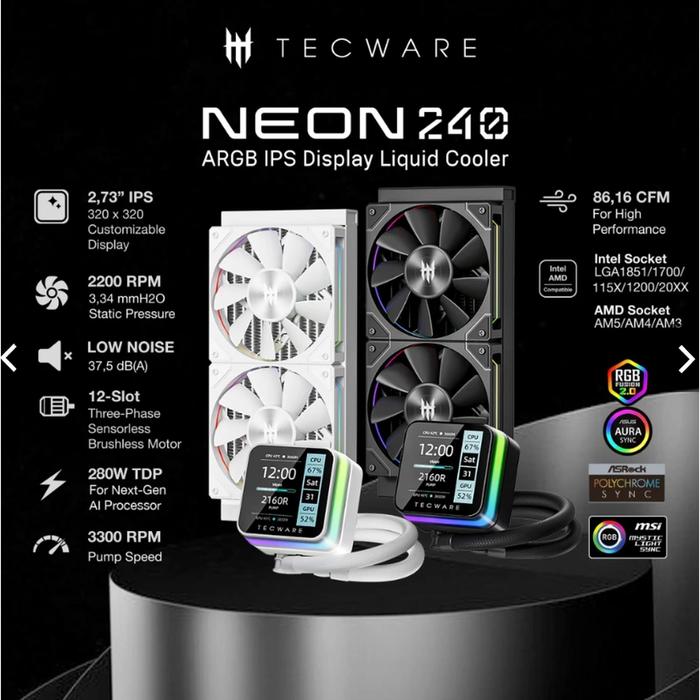 Promo TECWARE Neon 240 IPS Display Liquid Cooler 2.73