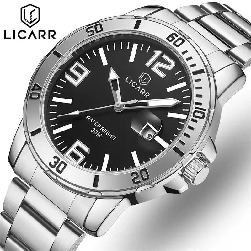 LICARR Original Brand Men's Quartz watches Business Fashion Steel Watch Waterproof Clock 9524